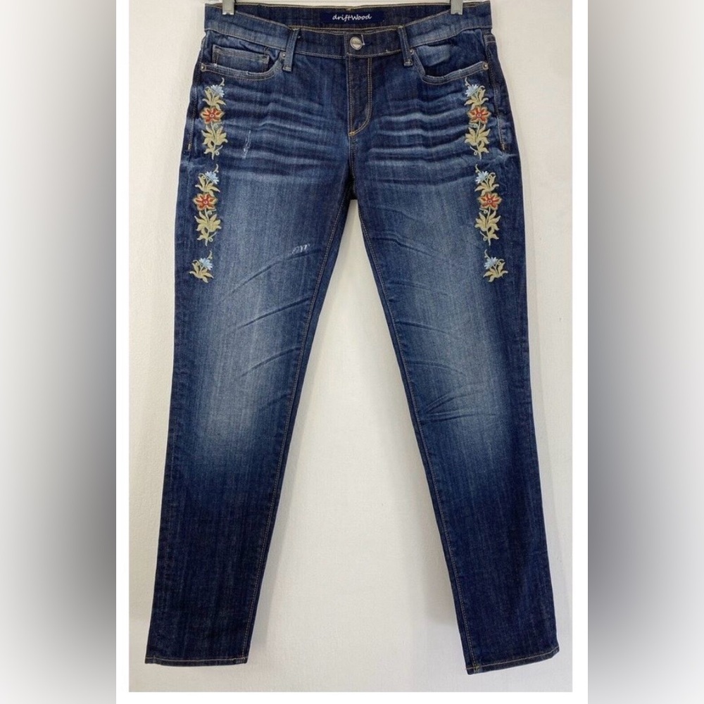 Driftwood Women's Dark Blue Embroidered Jeans